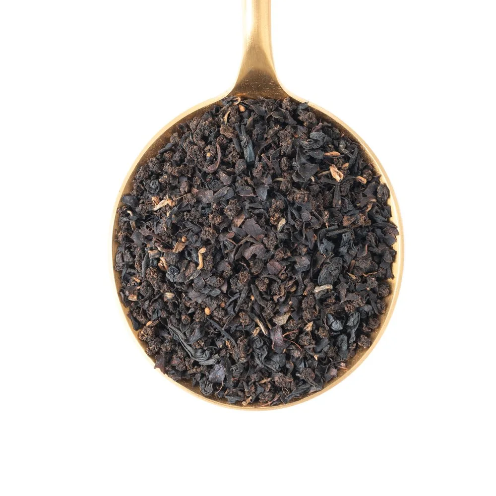 Breakfast Blend loose-leaf tea on a tasting spoon